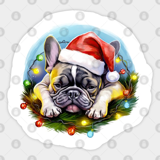 Lazy French Bulldog at Christmas Sticker by Chromatic Fusion Studio